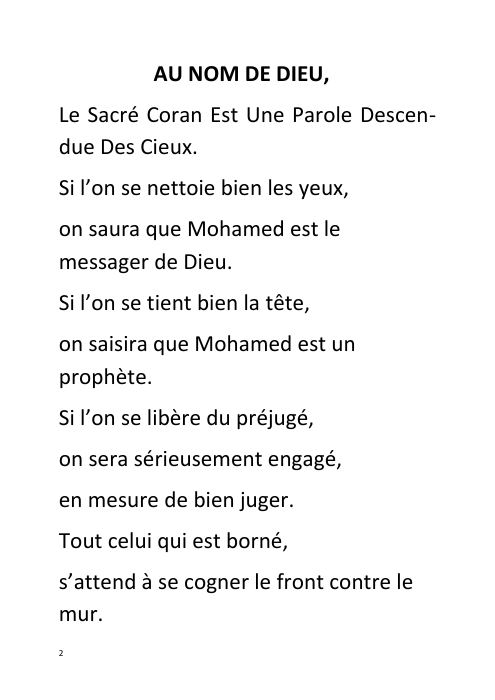 Page 2 – Le sacré Coran est la parole de Dieu